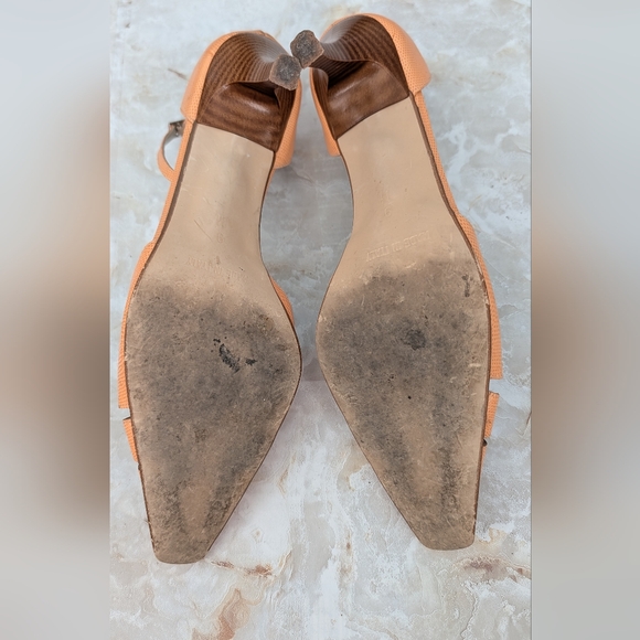 CASUAL CORNER ITALY ORANGE LEATHER ANKLE STRAP MID Orange Strappy Heels Size 9M - Picture 7 of 8